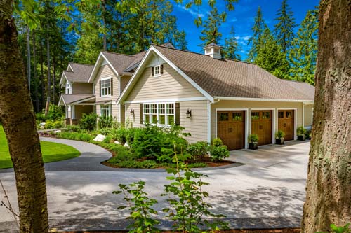 Angle far out view of house and beige siding.